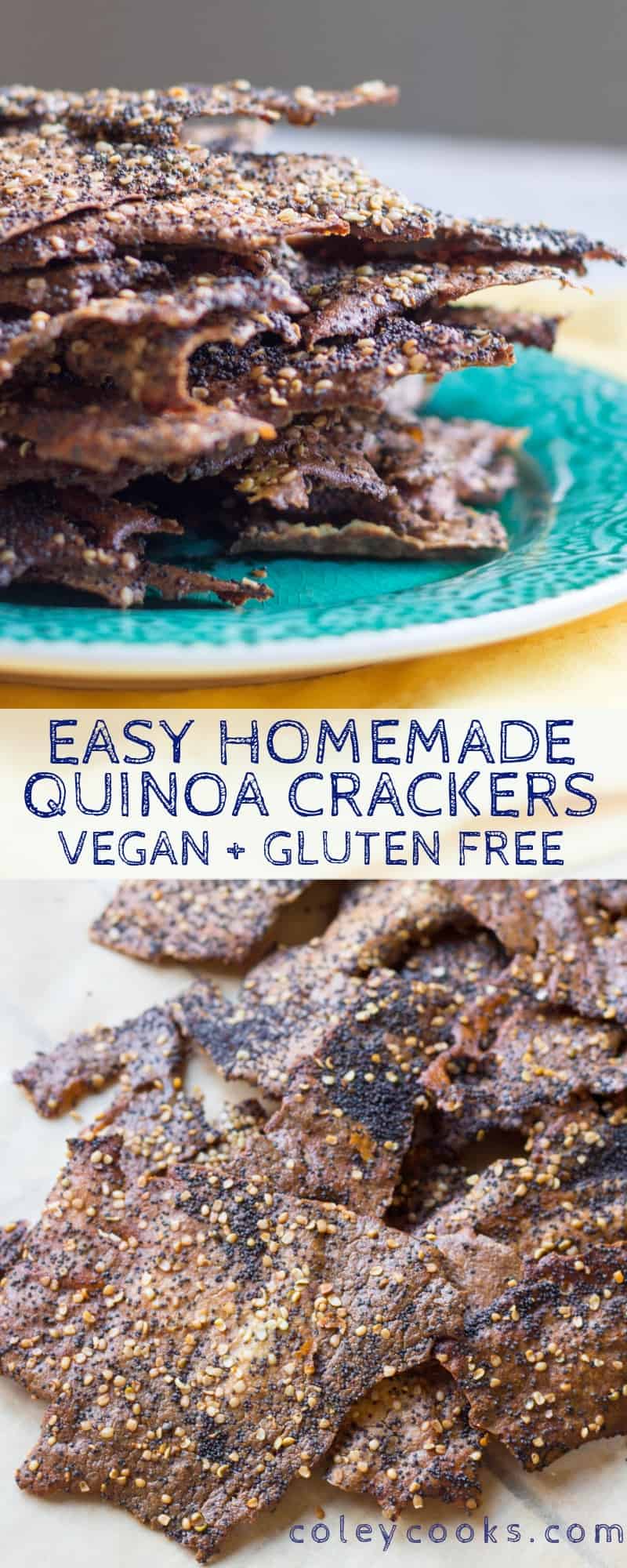 This super easy recipe for quinoa crackers is gluten free, high in protein and fiber! They're crispy, crunchy, crazy healthy and super satisfying. #easy #glutenfree #quinoa #cracker #everything #bagel #seasoning #recipe #vegan #dairyfree | ColeyCooks.com