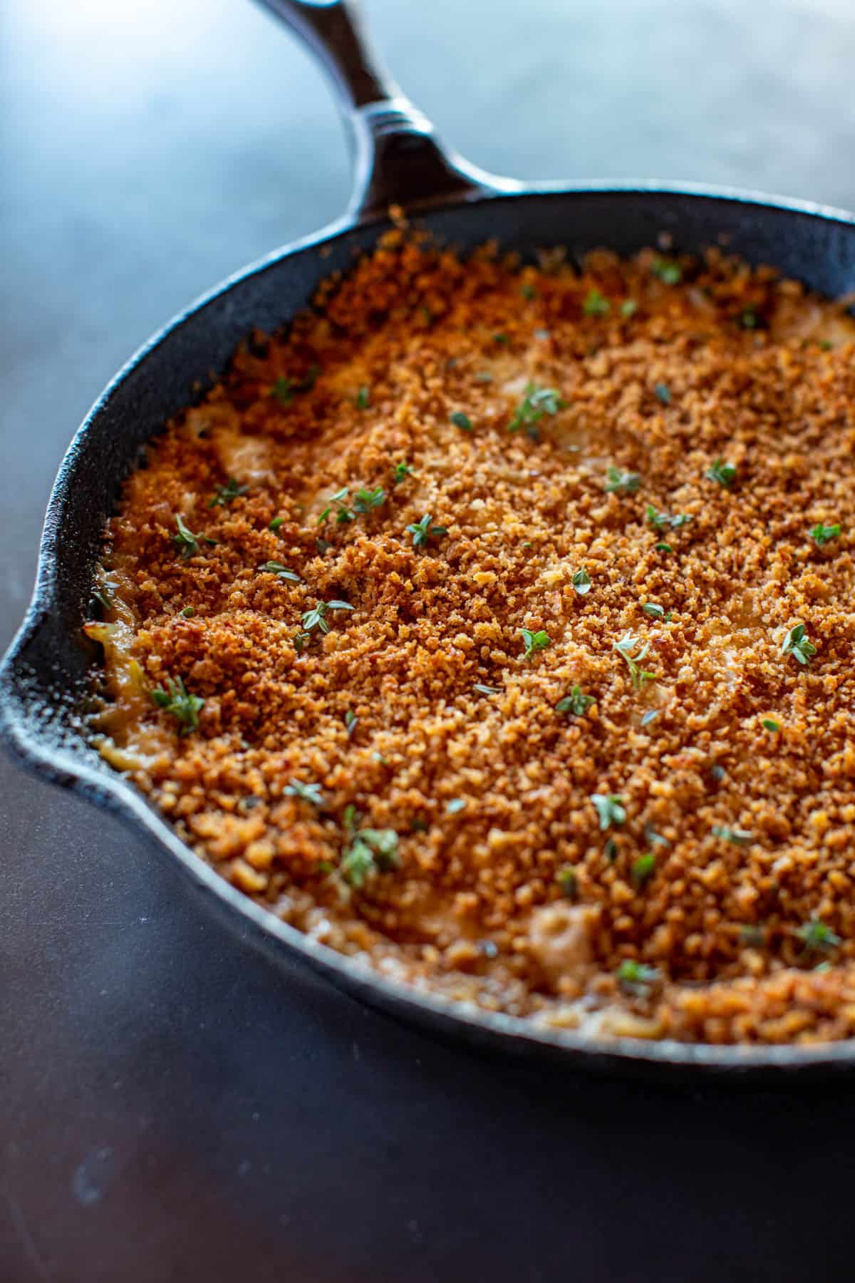 close up of baked fennel onion gratin
