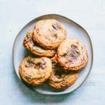 A plate of chocolate chip cookies
