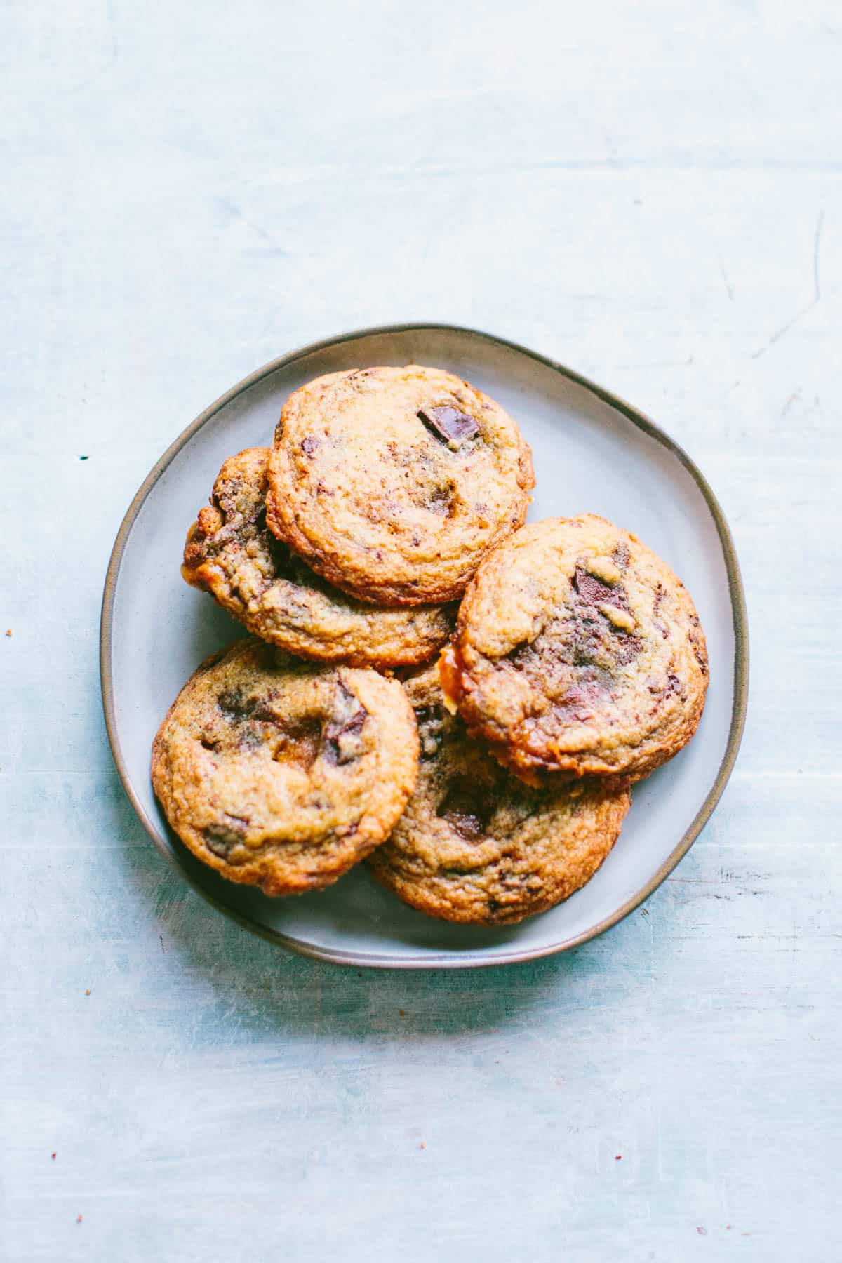 A plate of chocolate toffee chunk cookies