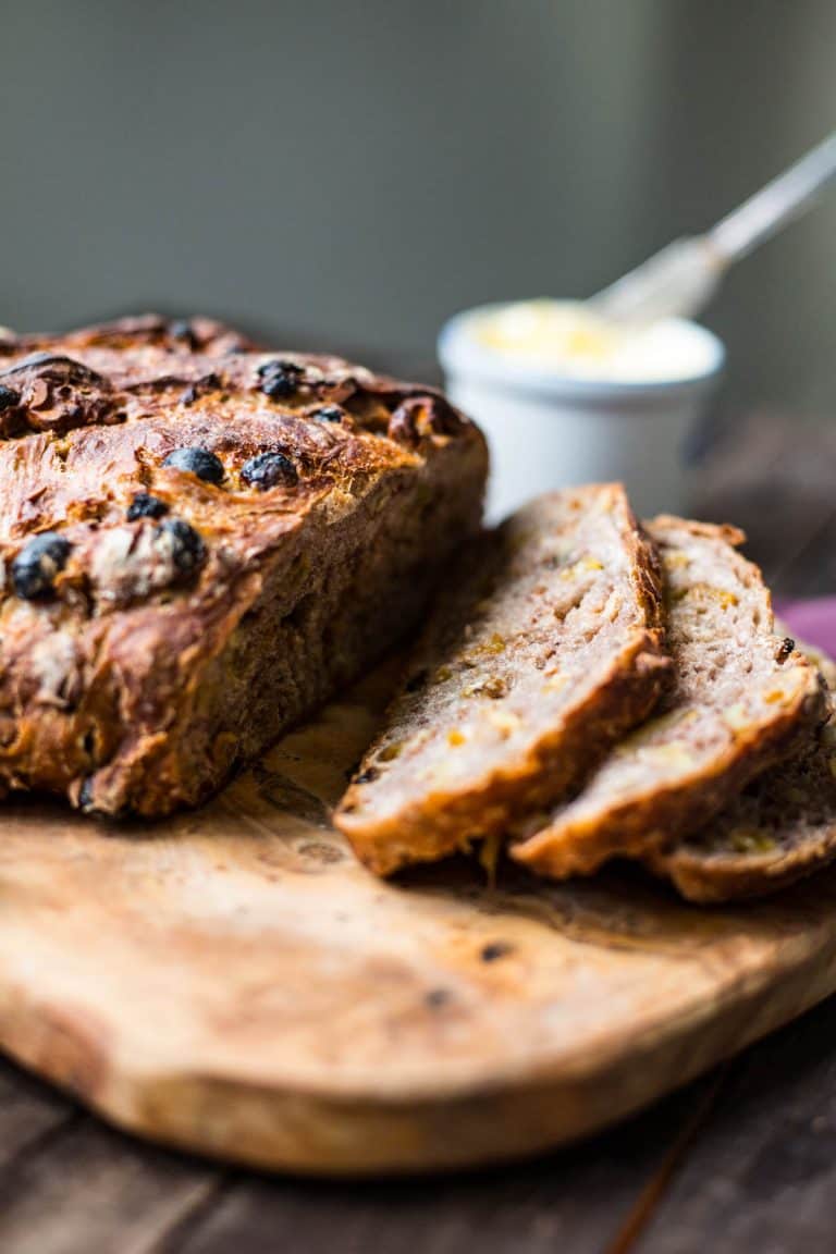 a loaf of cinnamon raisin walnut bread sliced