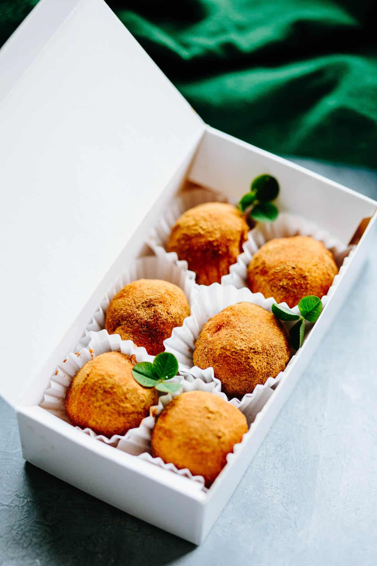 a box of Irish Potatoes with a green napkin