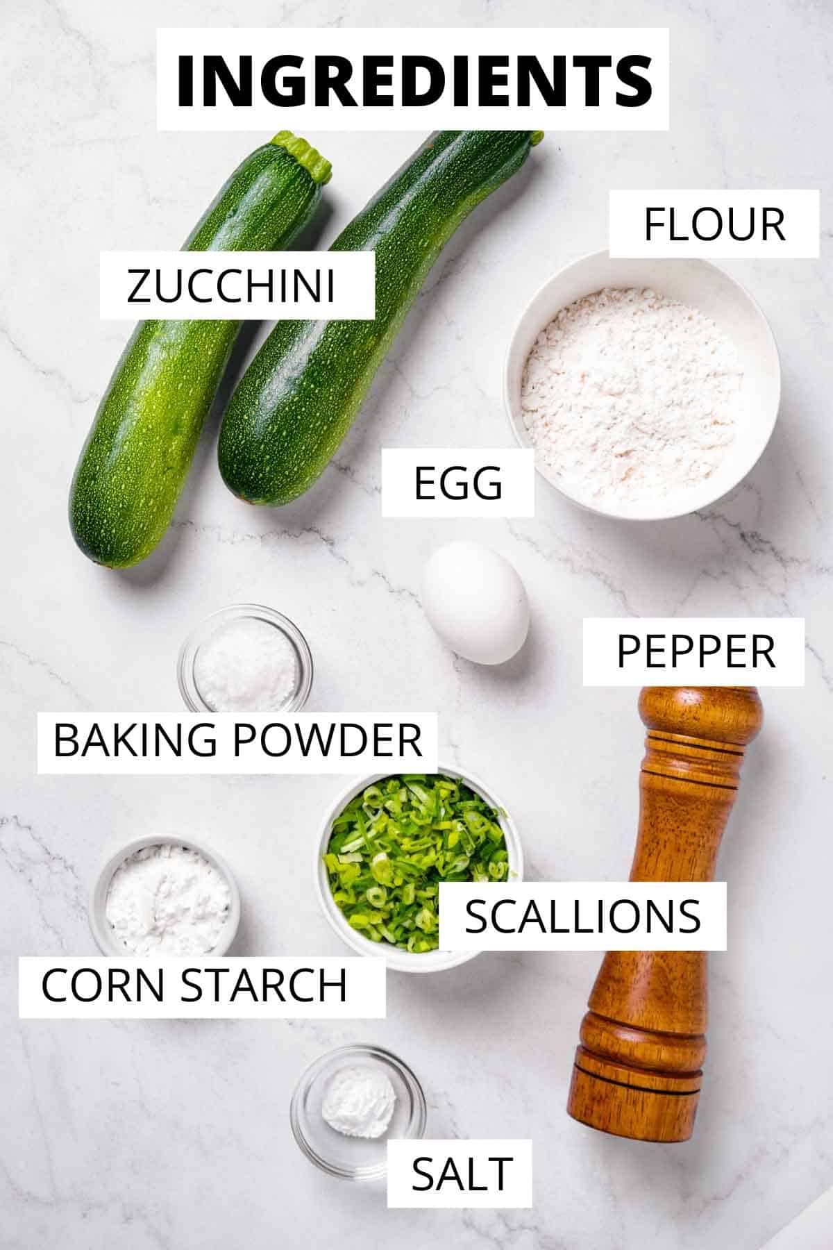 Ingredients for zucchini fritters.