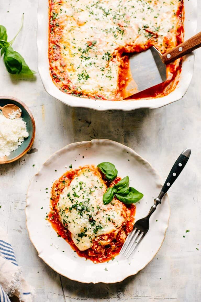 unbreaded eggplant parmesan dish