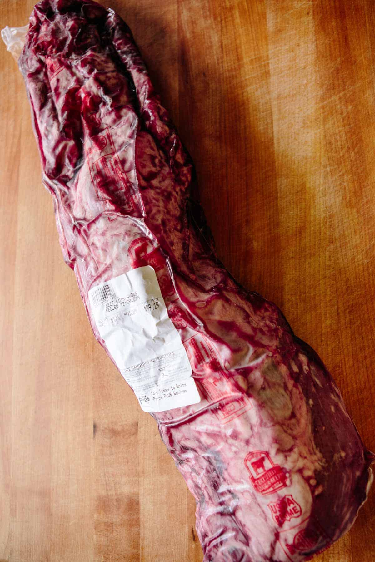 Meat in packaging with labeled attached.