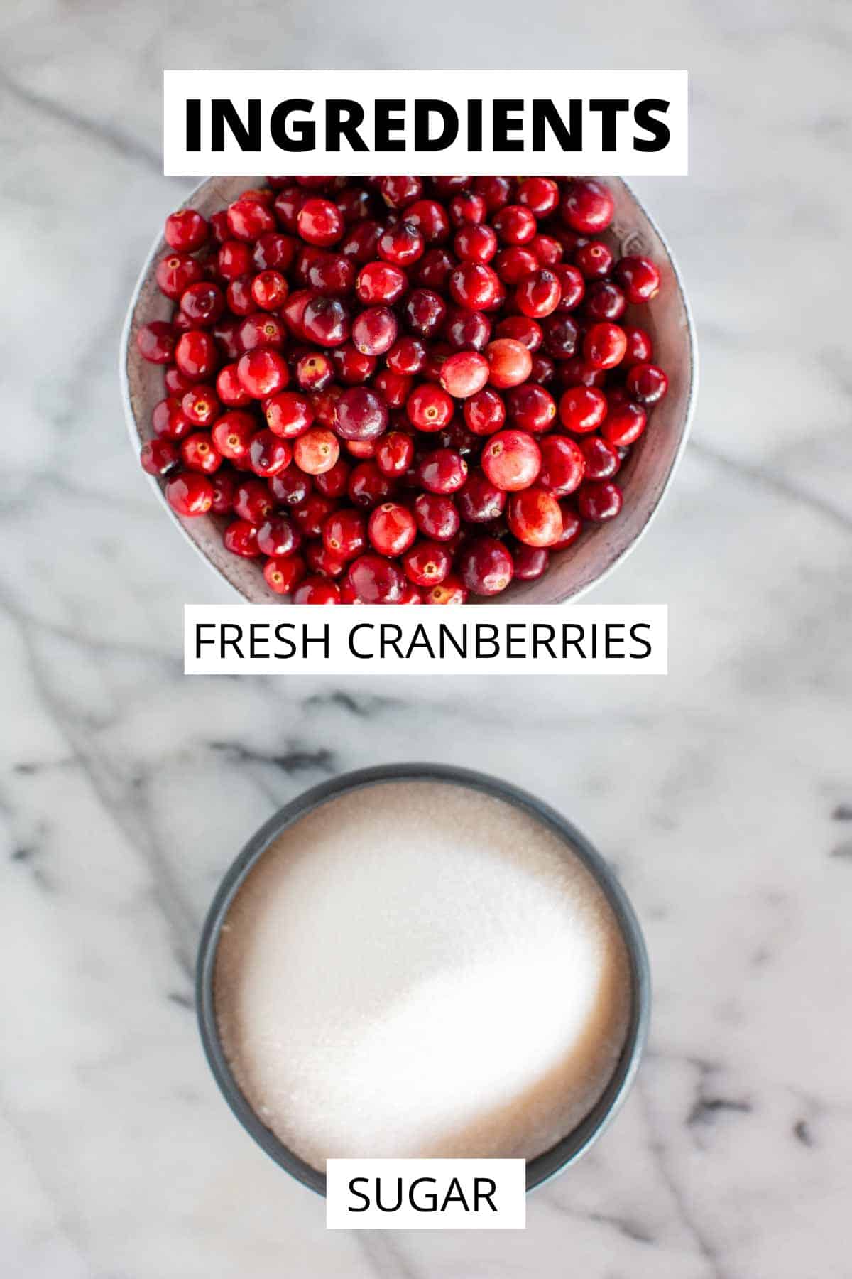 Ingredients for sugared cranberries.