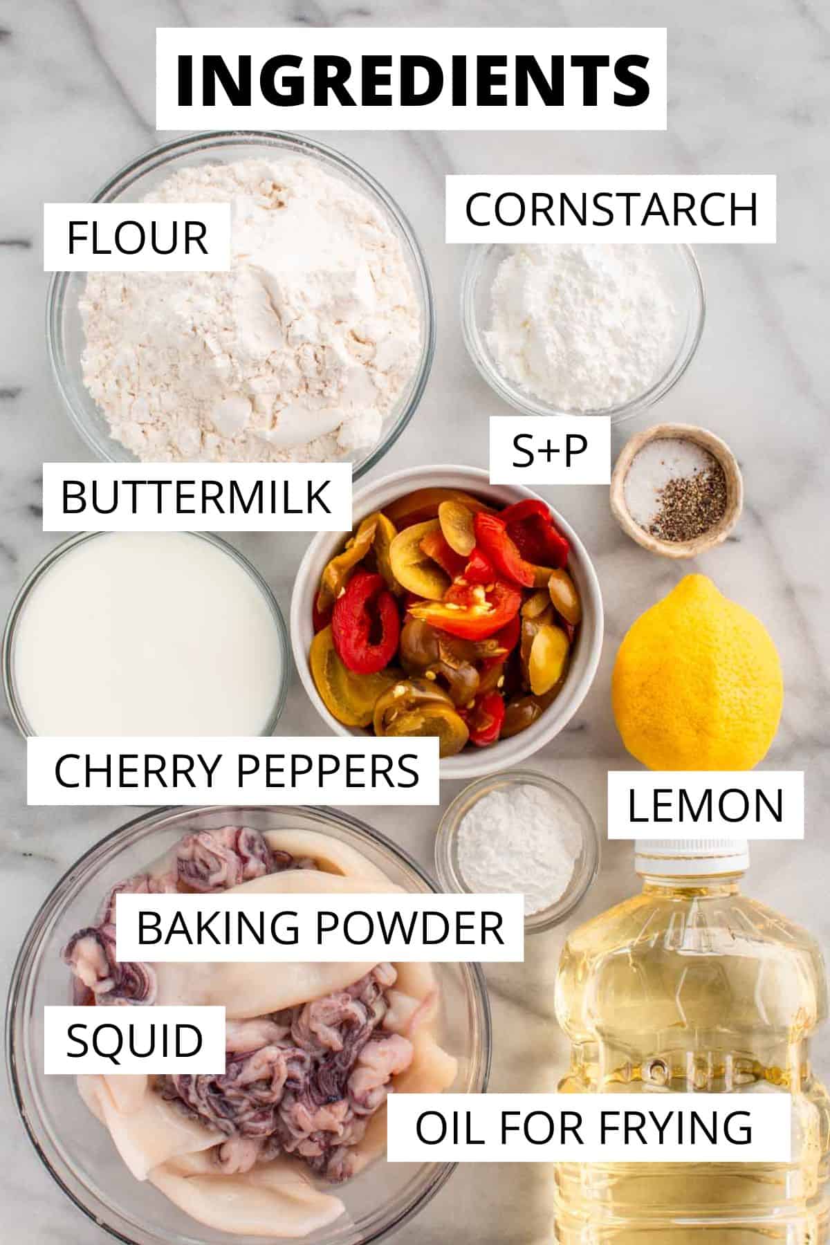 Recipe ingredients portioned out in bowls.