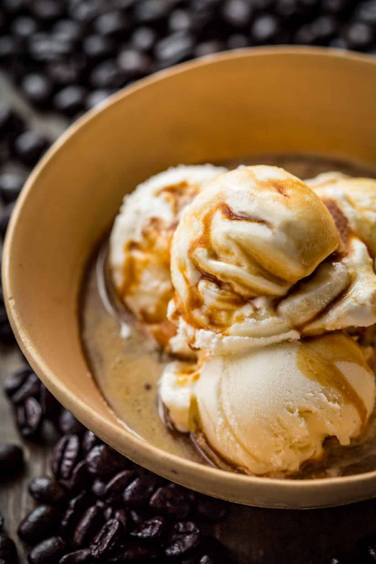 Close up of Italian treat, affogato.