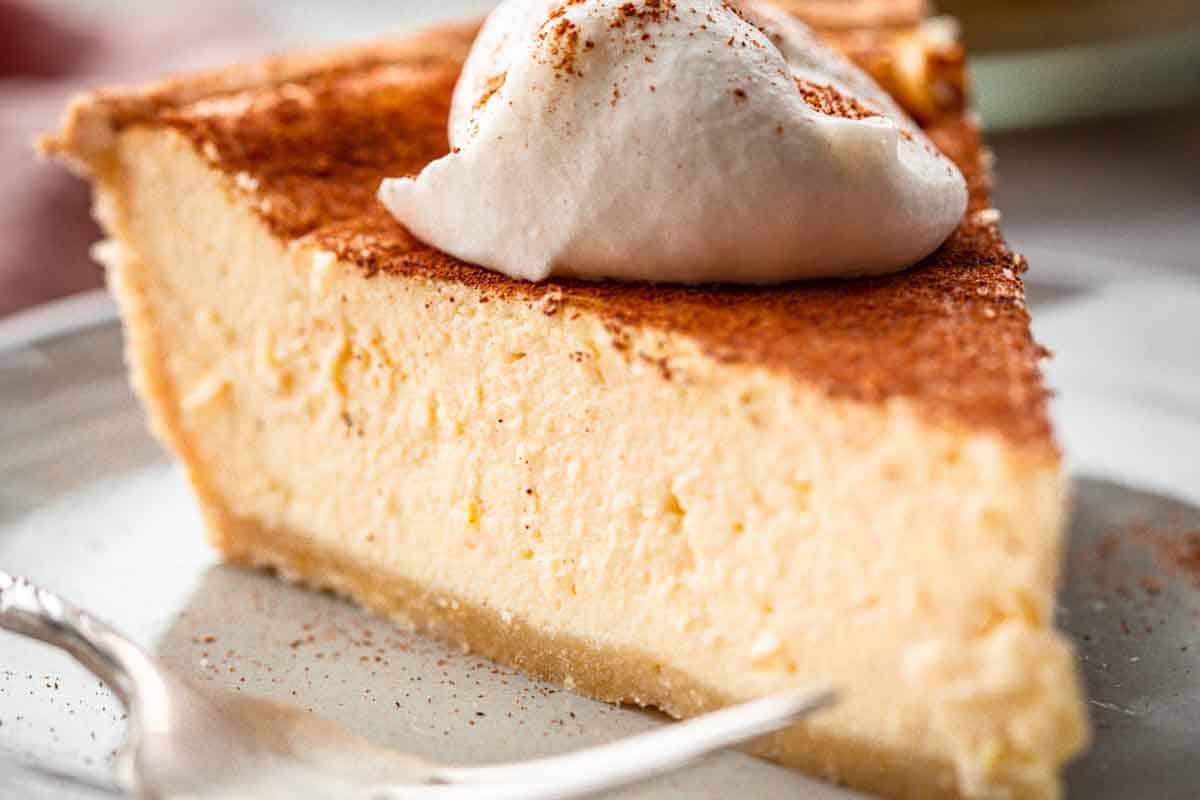 Close up of creamy ricotta pie.