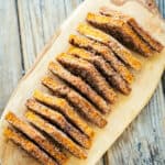 A long row of triangular shaped cinnamon toast.