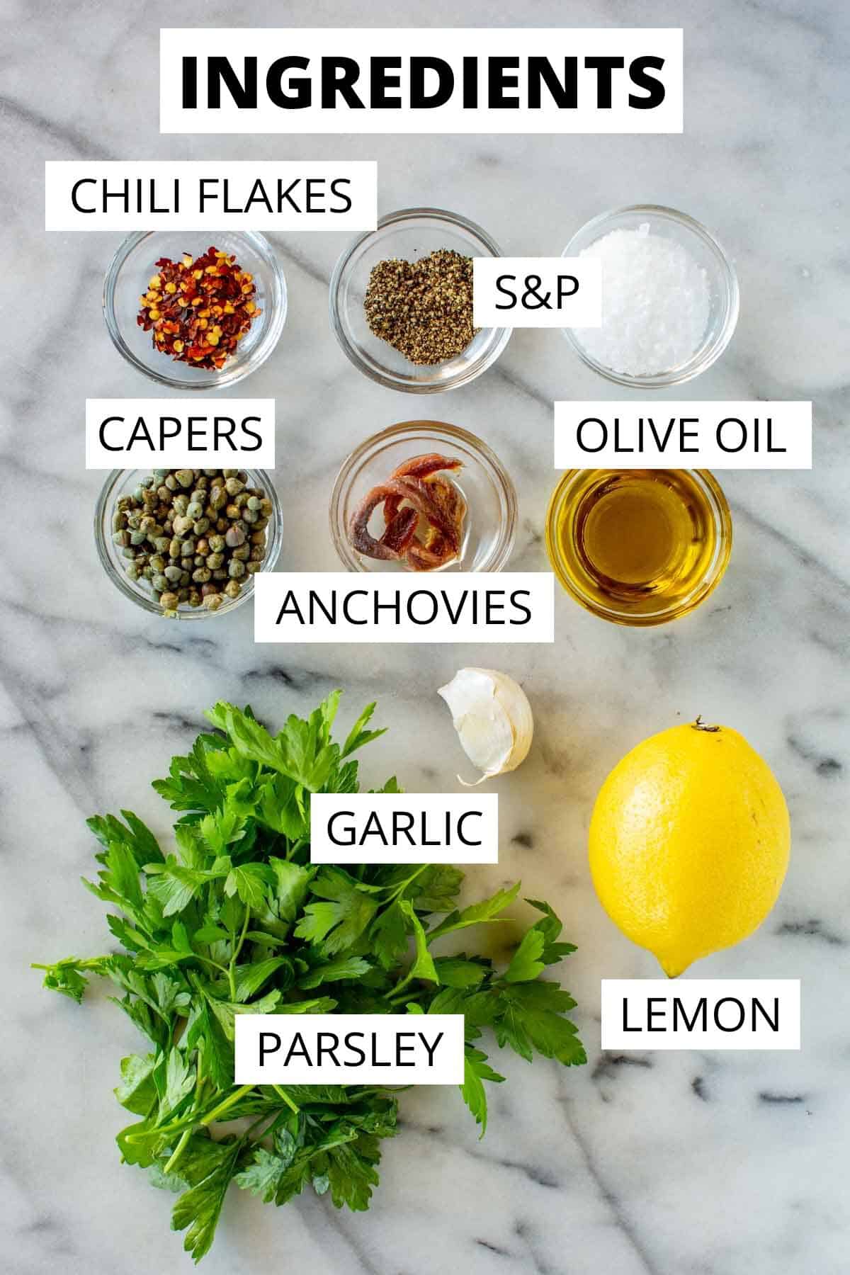 Ingredients needed for Italian salsa verde.