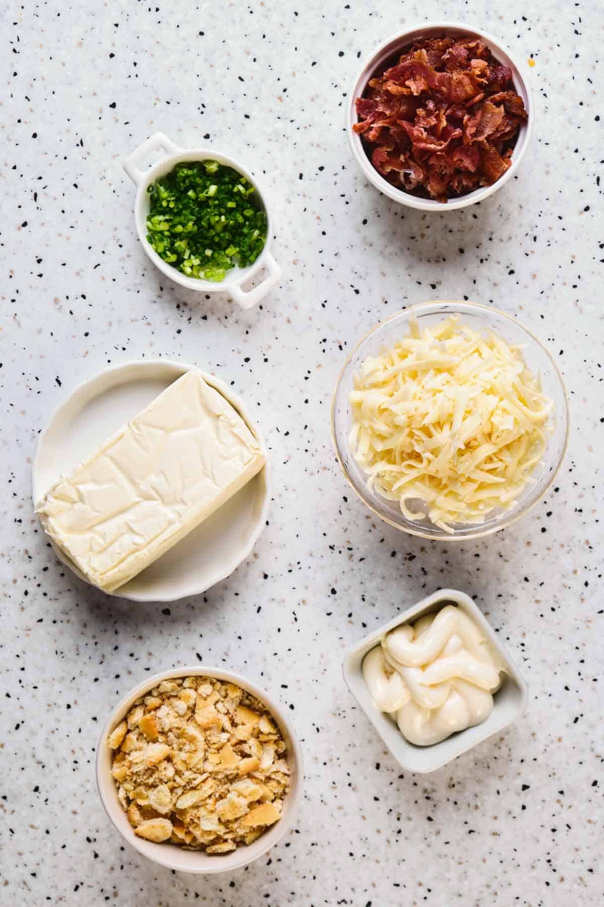 Ingredients for cheesy bacon dip.