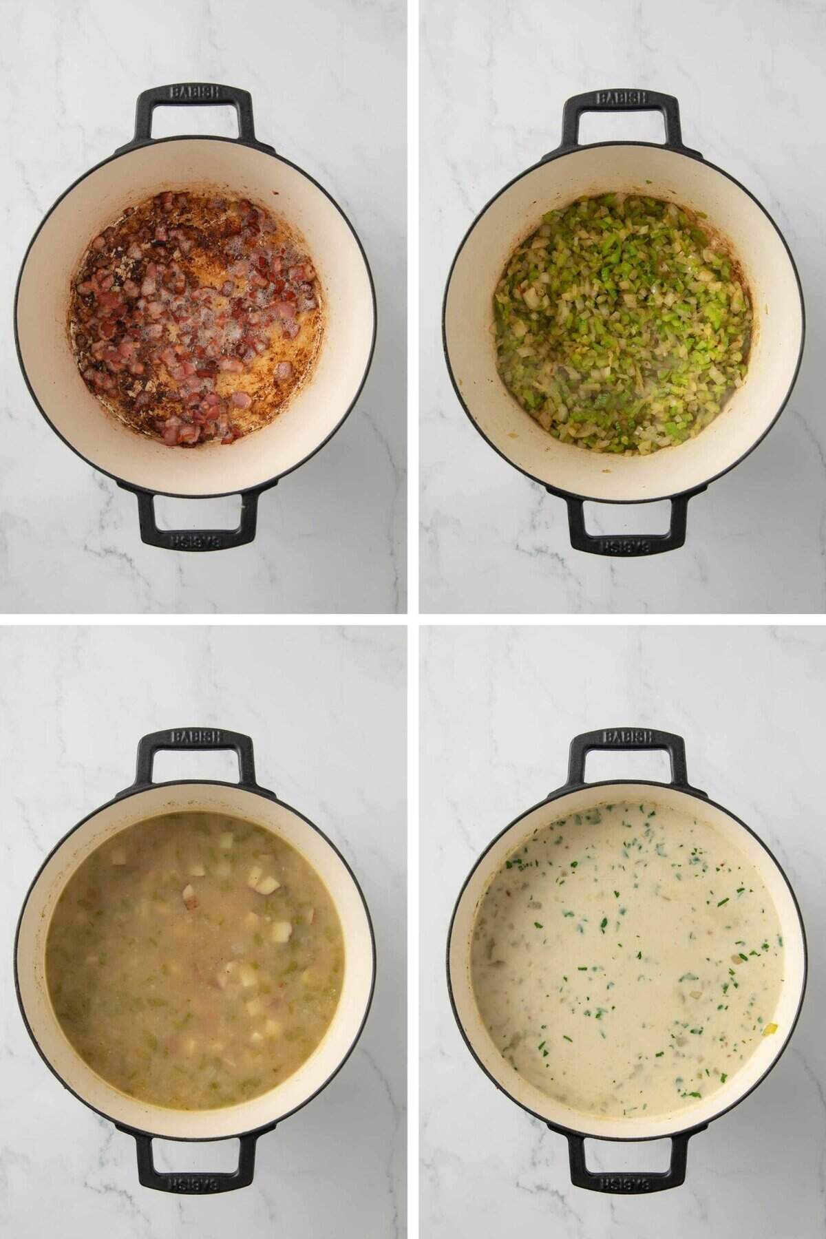 The process of making clam chowder.
