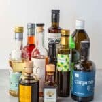 An assortment of olive oils and vinegars used in Italian cooking.