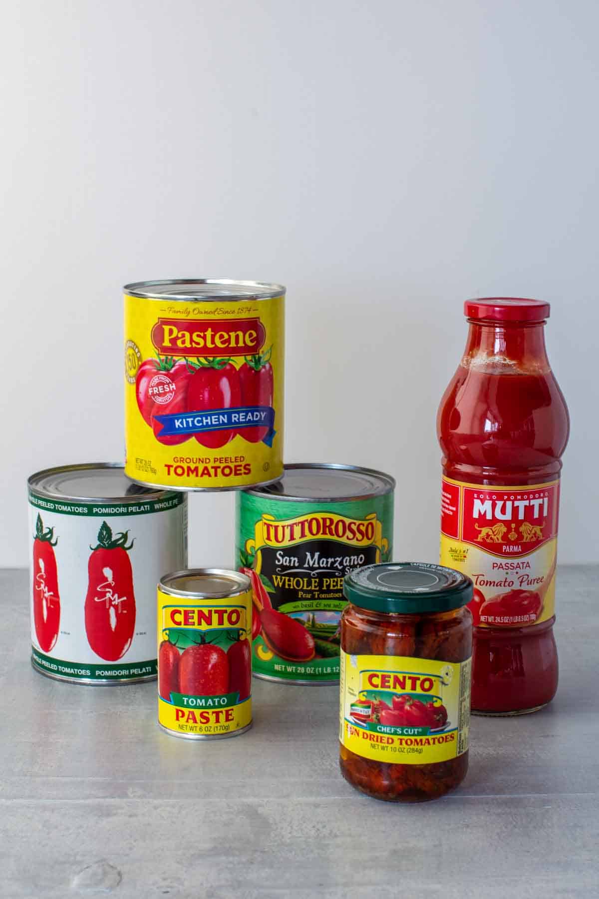 An assortment of differed Italian tomato products.
