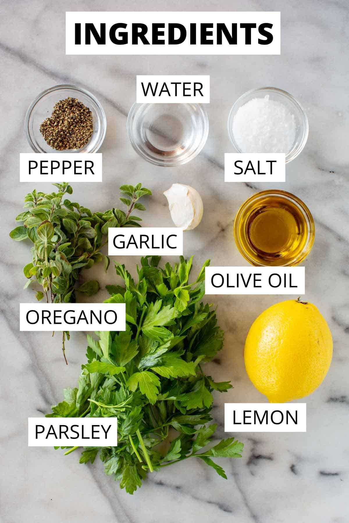 Ingredients needed for salmoriglio sauce. 
