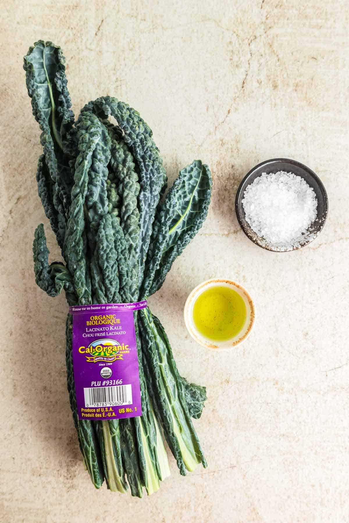 Ingredients for baked kale chips.