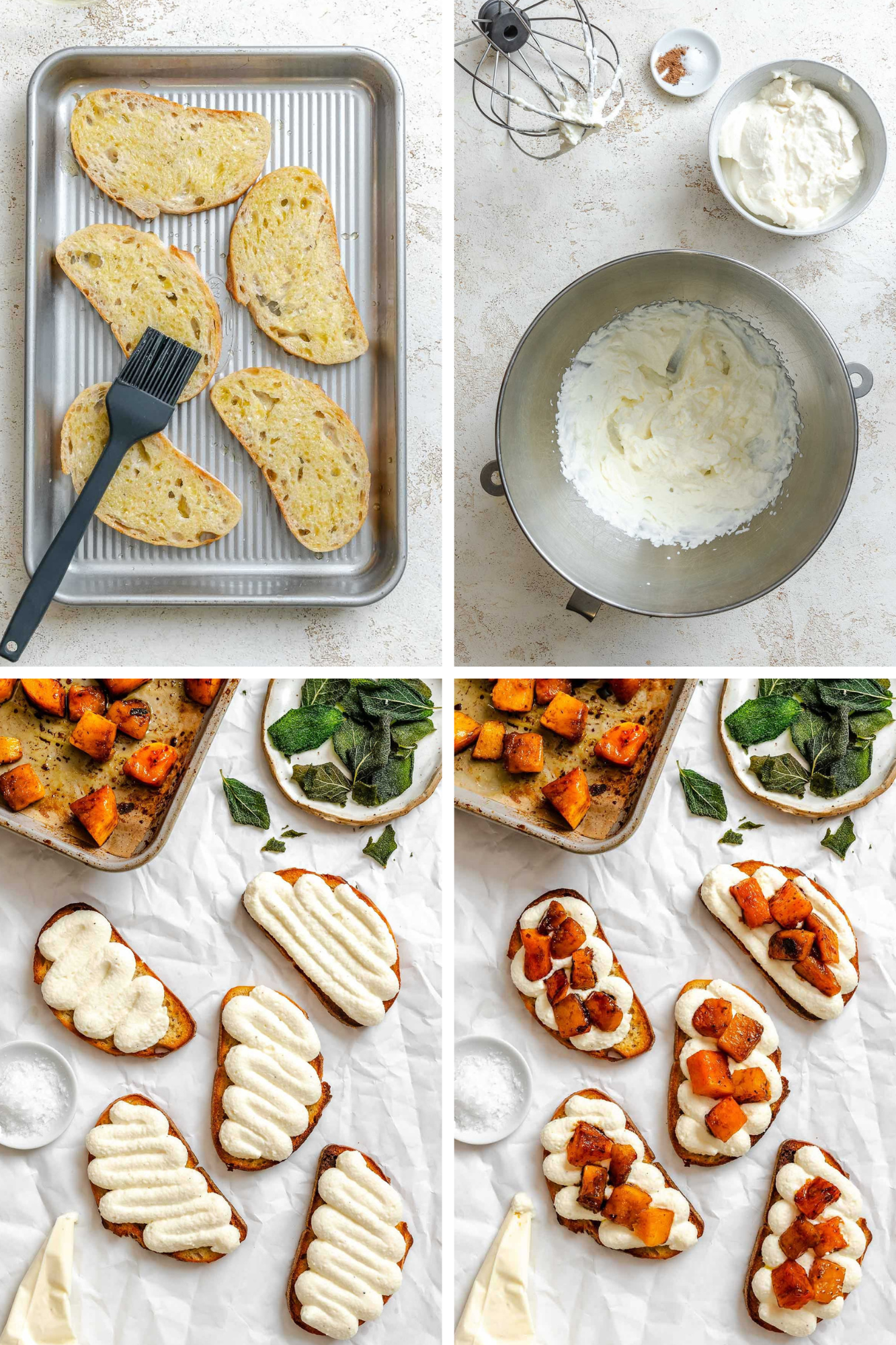 Cubes of raw butternut squash spread on a sheet pan before roasting, and golden caramelized roasted squash after baking.