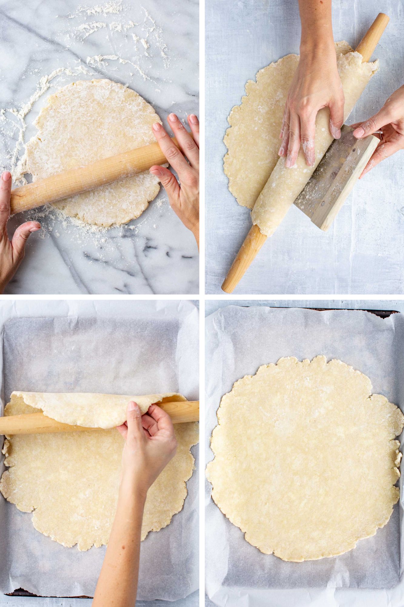 Rolling out dough for an apple crostata.